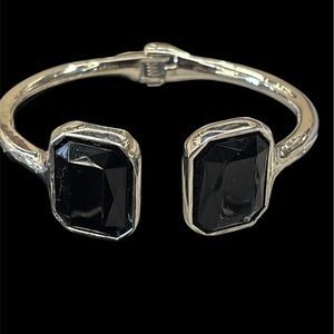 Silver tone black onyx style gemstone fashion bracelet